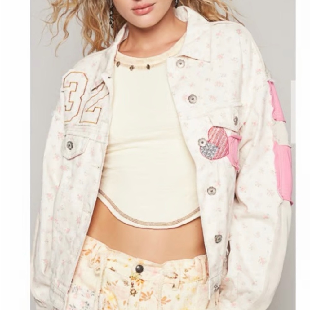 POL Pink and Cream Jean Jacket